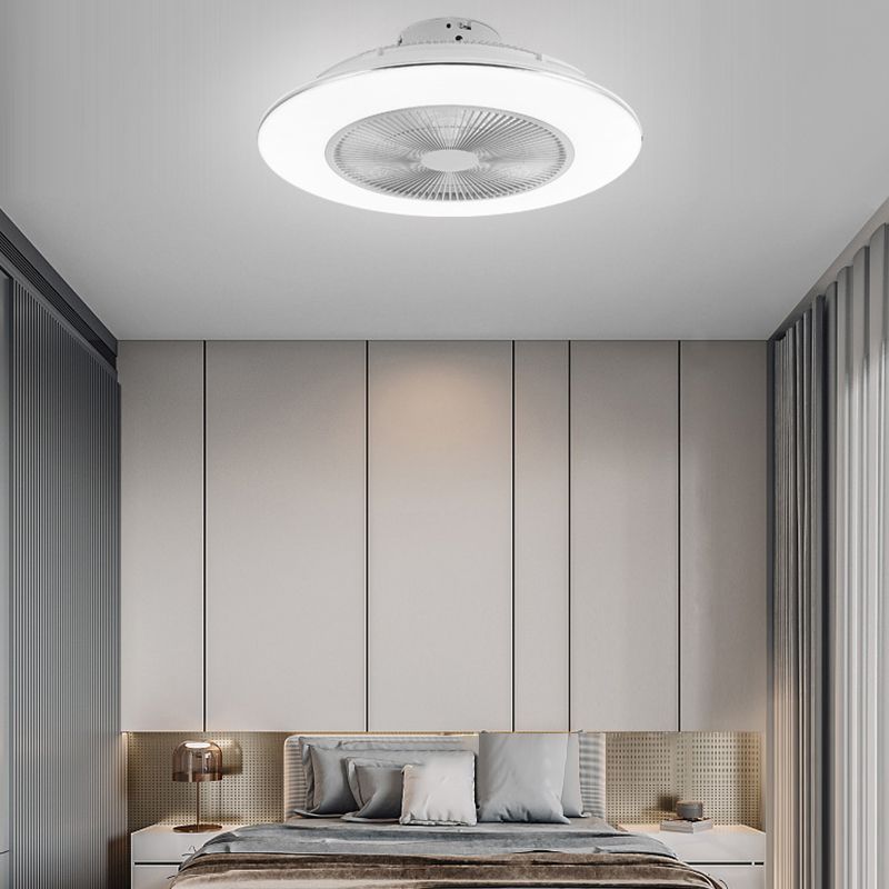 Modern Round Ceiling Fan Light Acrylic Bedroom Semi Flush LED Light with Invisible Blades