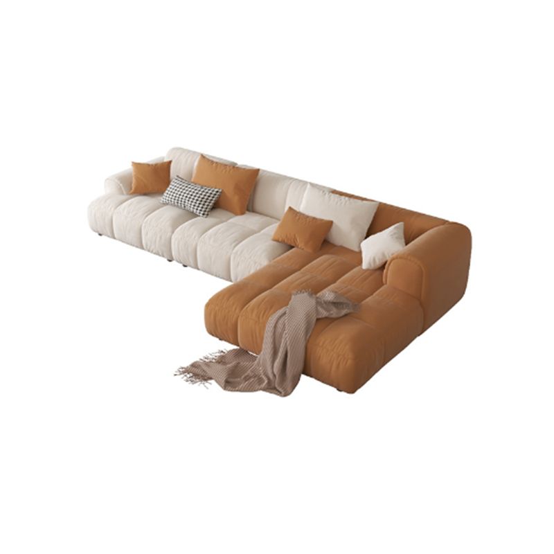 Nordic Style Sectional Sponge Padded Flannelette in Off-white/orange/orange-white Sofa