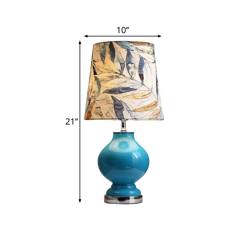 Conical Shade Fabric Desk Light Traditional Style 1 Bulb Bedroom Nightstand Lamp in Blue, 21"/27.5" High