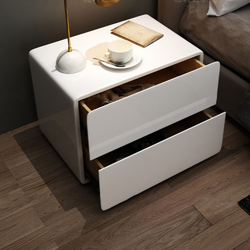 Modern Solid Wood Night Table with Drawers Included, Nightstand in White