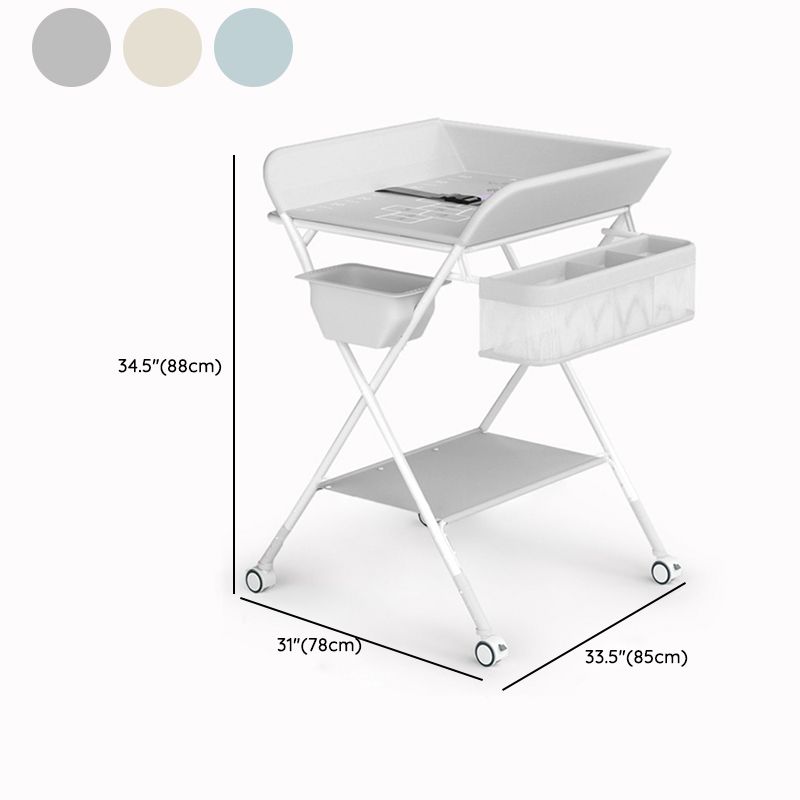 Modern Flat Top Changing Table with Pad Metal Folding Baby Changing Table