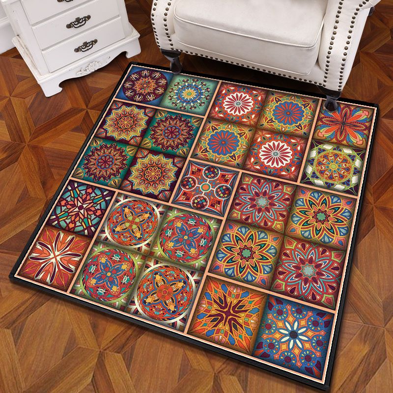 Mandala multicolor Mandala Rug polipropileno Turca Turca Alfombra sin deslizamiento Alfombra lavable de máquina resistente a las manchas para dormitorio