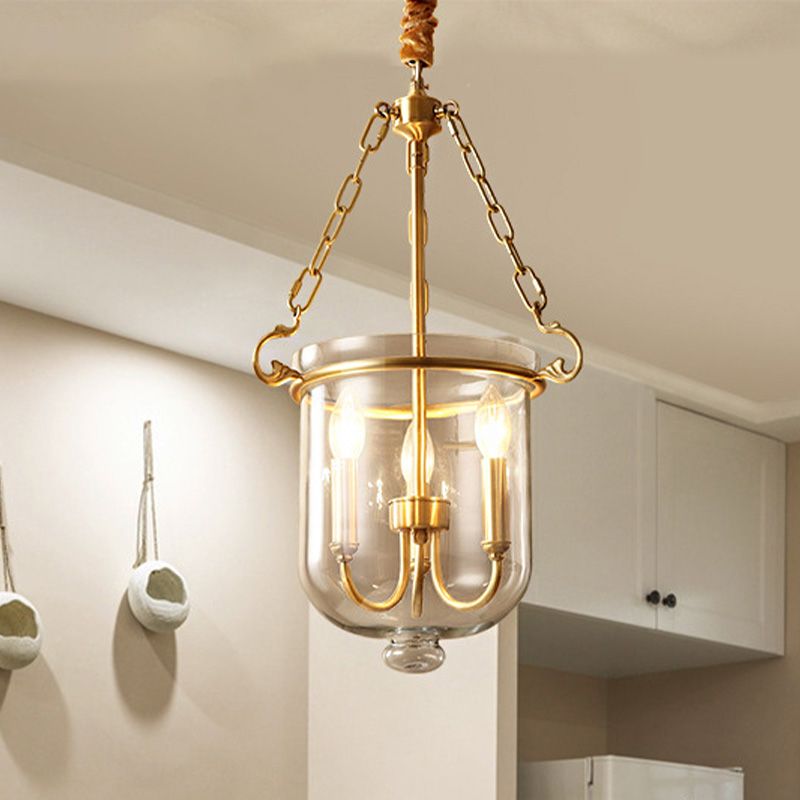 3 Lights Chandelier Pendant Light Colonial Candle Clear Glass Suspension Lamp for Dining Room