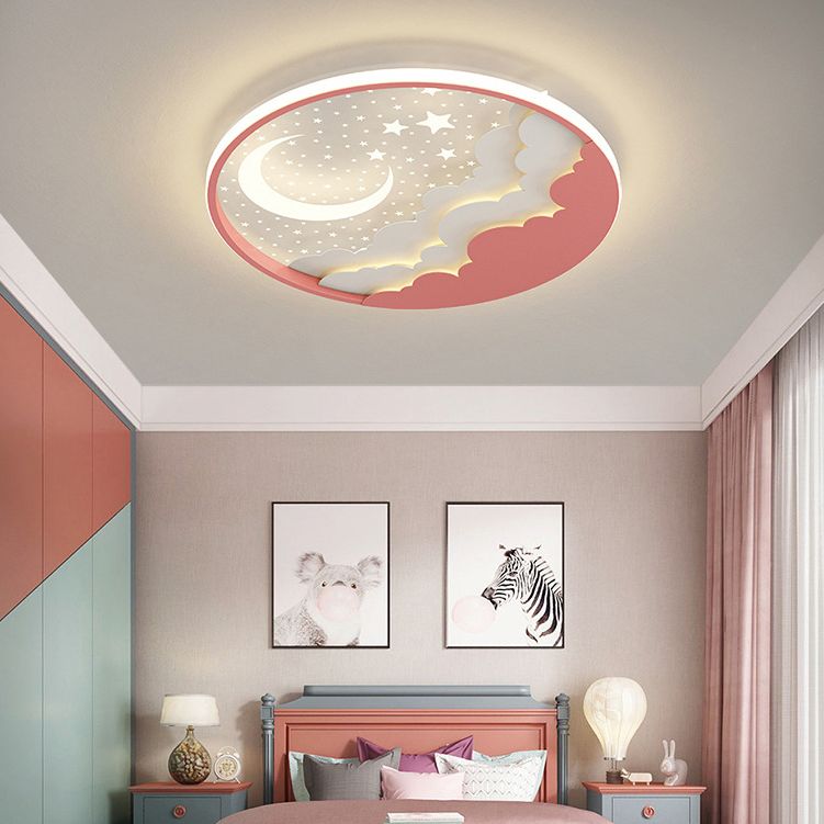 Moon Shape Flush Light Modern Style Metal 2 Lights Flush Mount for Bedroom