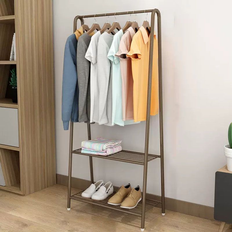 Contemporary Iron Coat Hanger Hallway Coat Rack with 2 Shelves