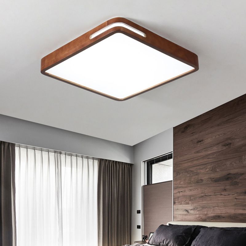 Japanese Rectangle Ceiling Light Wood LED Flush Mount Light in Brown for Living Room