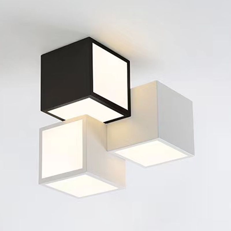 Square Shape Flush Mount Modern Style Acrylic 1 Light Flush Light in White/Black