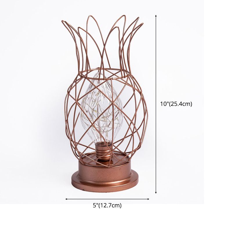 Macaron Pineapple Shaped Table Light Metal 1-Light Bedroom LED Night Lamp with Cage Design