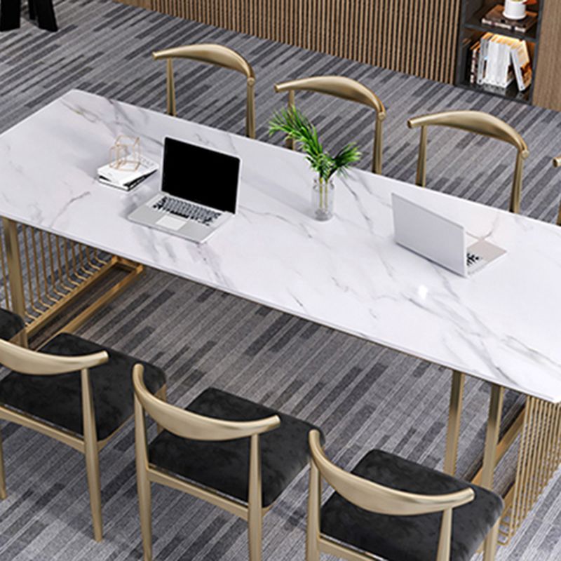 Rectangular Shaped Conference Table Wood Writing Desk in White