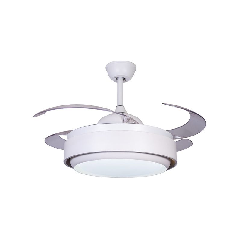 42" Wide Acrylic White Semi Flush Mount Circle LED Contemporary 4 Blades Fan Lighting for Bedroom, Remote/Wall Control