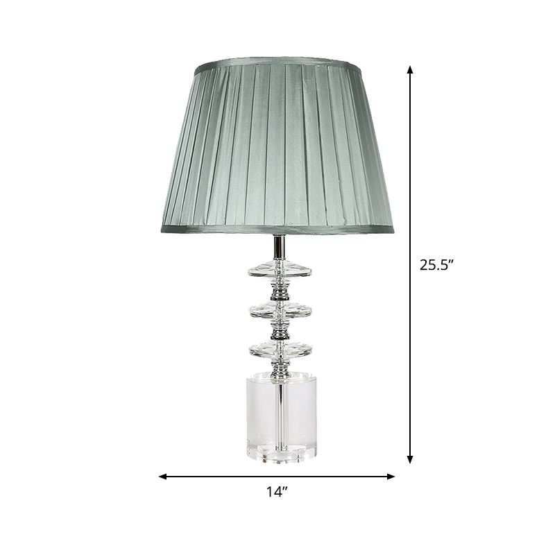 Empire Shade Night Table Lamp Modern Clear Crystal 1-Head Bedroom Nightstand Lighting in Grey