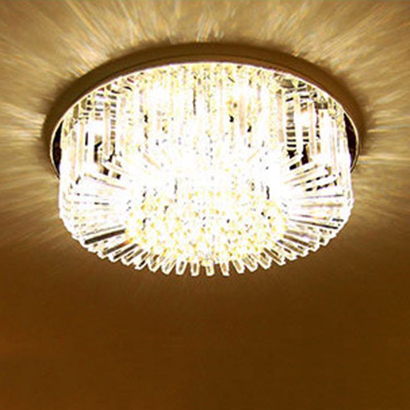 Silver Circular LED Flush Mount in Modern Luxury Style Stainless-Steel Ceiling Light with Crystal Shade