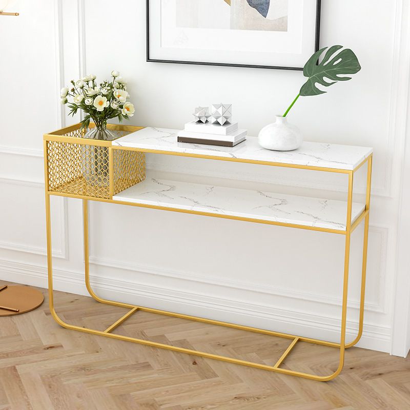 Iron Frame Console Accetn Table with Rectangle White Marble Top