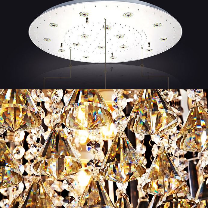 Silver Circular LED Flush Mount in Modern Luxury Style Stainless - Steel Massimale Light con Crystal Shade