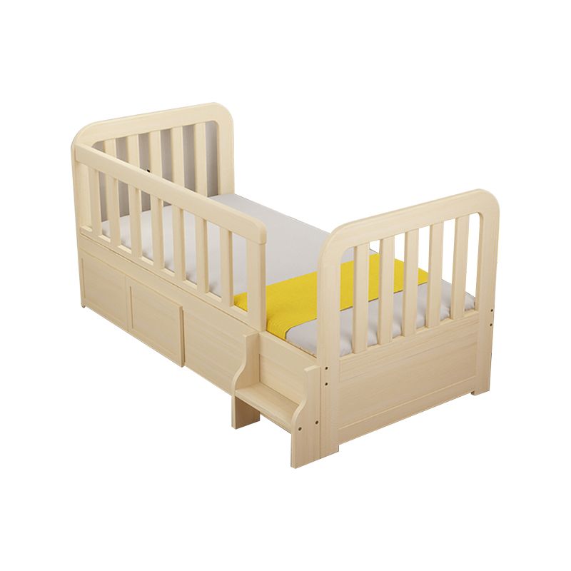 Under Crib Storage Baby Crib with 3 Guardrails Pine Nursery Bed