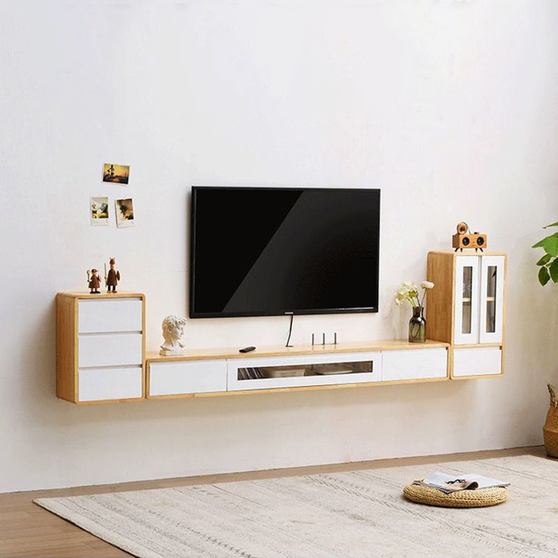 Modern Wood TV Stand Console Wall-mounted TV Media Stand with Storage for Living Room