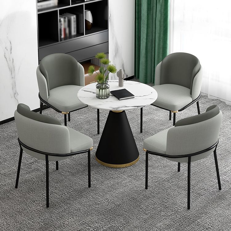 Glam Round Dinette Set 1/2/4/5 Pieces Black Dining Table Set with White Sintered Stone Top