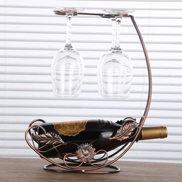 Contemporary Metal Wine Bottle Rack Countertop Bottle Holder for Living Room