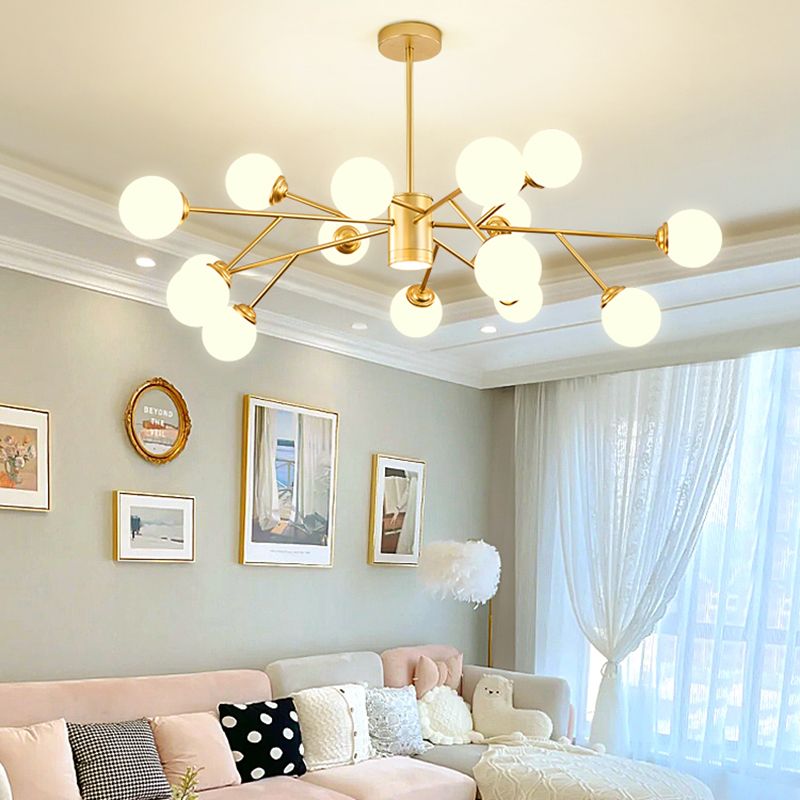 Chandelier MODELLE METAL METAL Multi Light Chandelier Pendant avec verre blanc