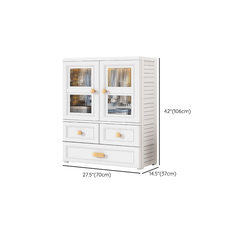 White Plastic Kids Closet Modern Style Shelved Armoire Cabinet with Garment Rod