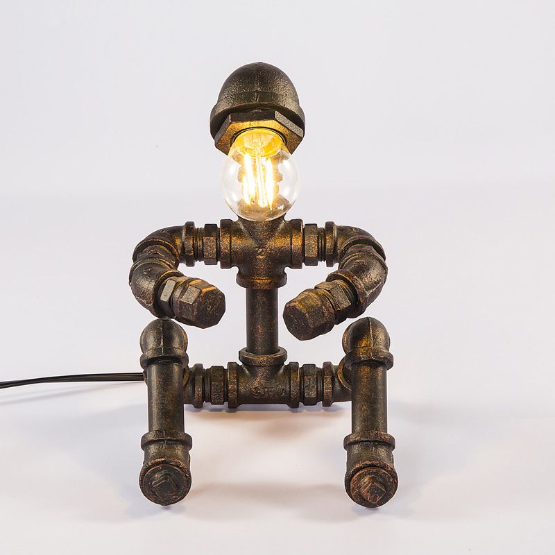 IJzeren zitten robot tafellamp steampunk 1-kop slaapkamer nachtkastje verlichting in brons