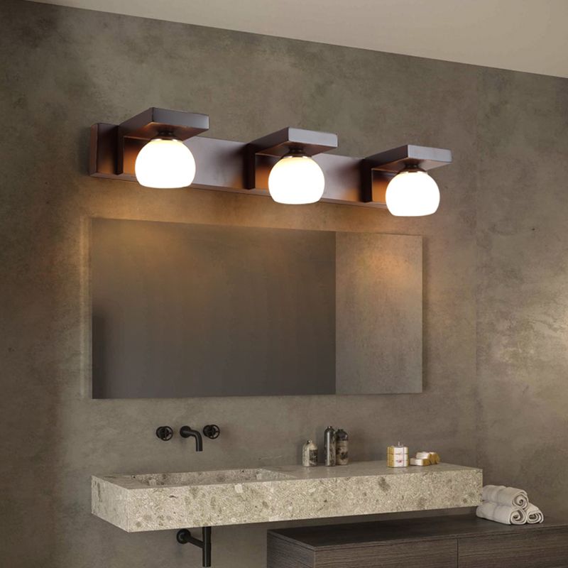 Industrial Glass Vanity Light Wooden Wall Light Sconce for Washroom