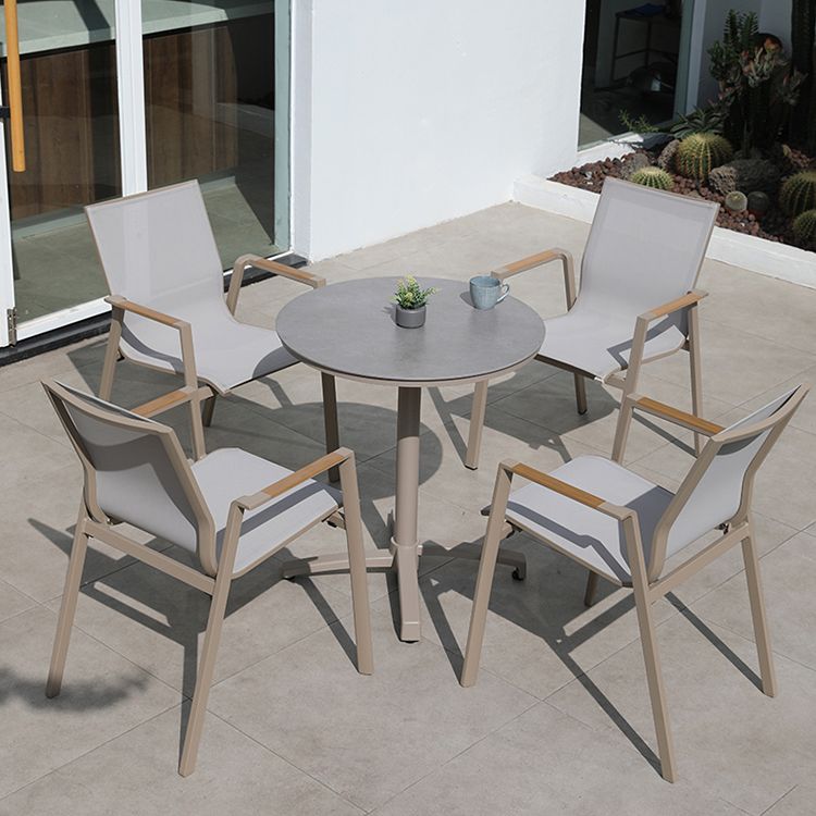 Wood and Metal Patio Table UV Resistant Contemporary Dining Table