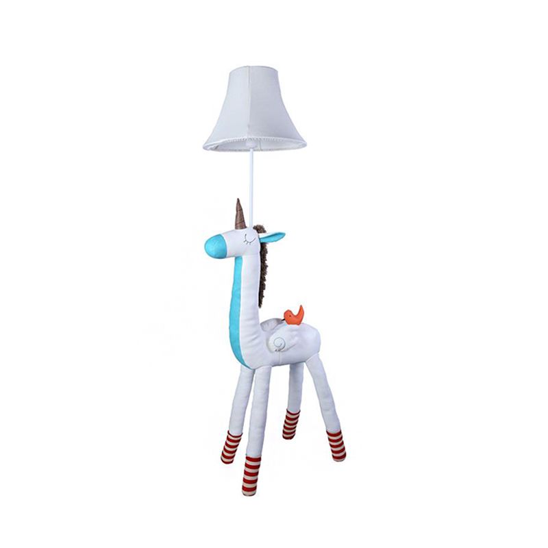 Bell Fabric Shade Standing Lamp Kids 1 Head Pink/White Floor Light with Unicorn Decoration for Children Room