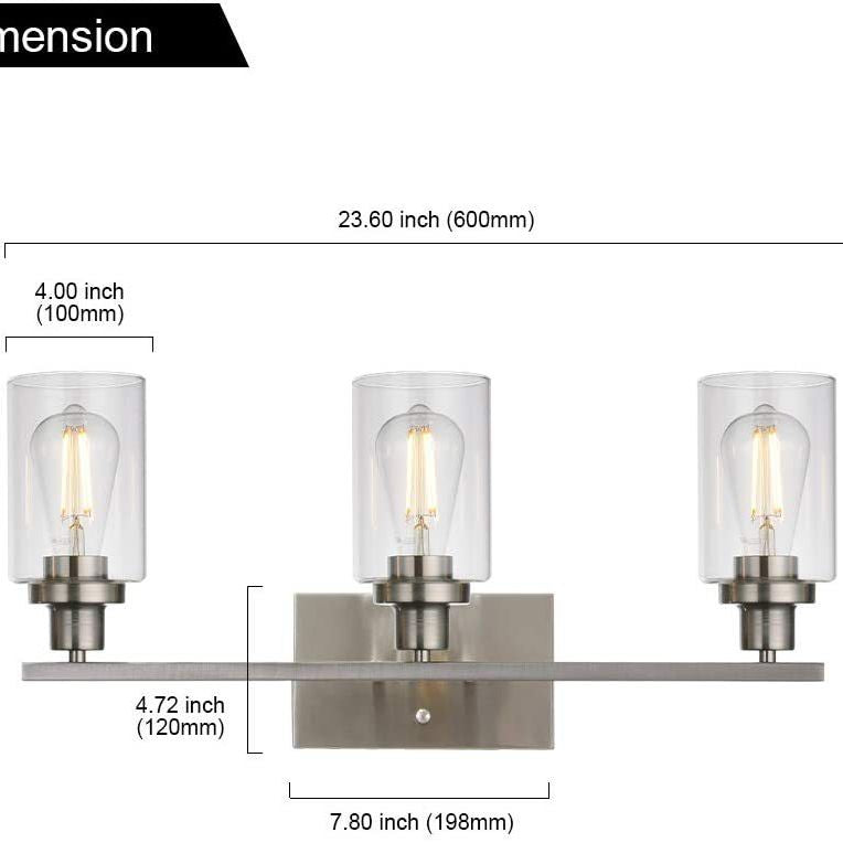 Luz de pared de tocador de cilindros de 3 luces Luz de tocador de vidrio de estilo industrial retro