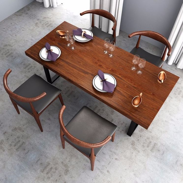 Rectangular Wood Dining Set for Kitchen 1/2/5 Pcs Industrial Brown Dinette Set