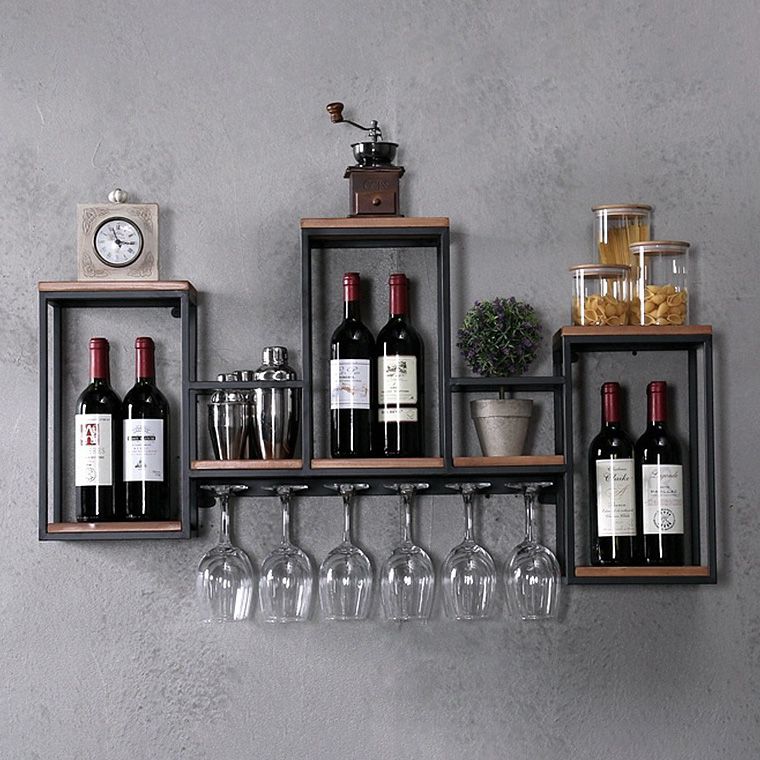 Industrial Wall Mounted Bottle Wine Rack Metal Wine Rack in Antiqued Black