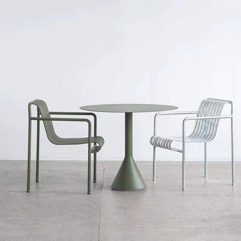 Contemporary Metal Patio Table Round/Square Water Resistant in Green