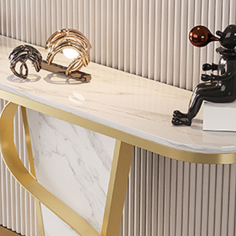 Glam Style Half Moon Console Table with Golden Steel Pedestal Base