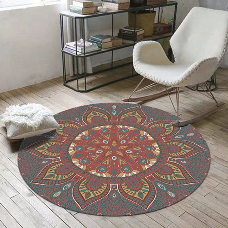 Blue Living Room Area Carpet Bohemian Americana Pattern Rug Polyester Stain Resistant Area Rug