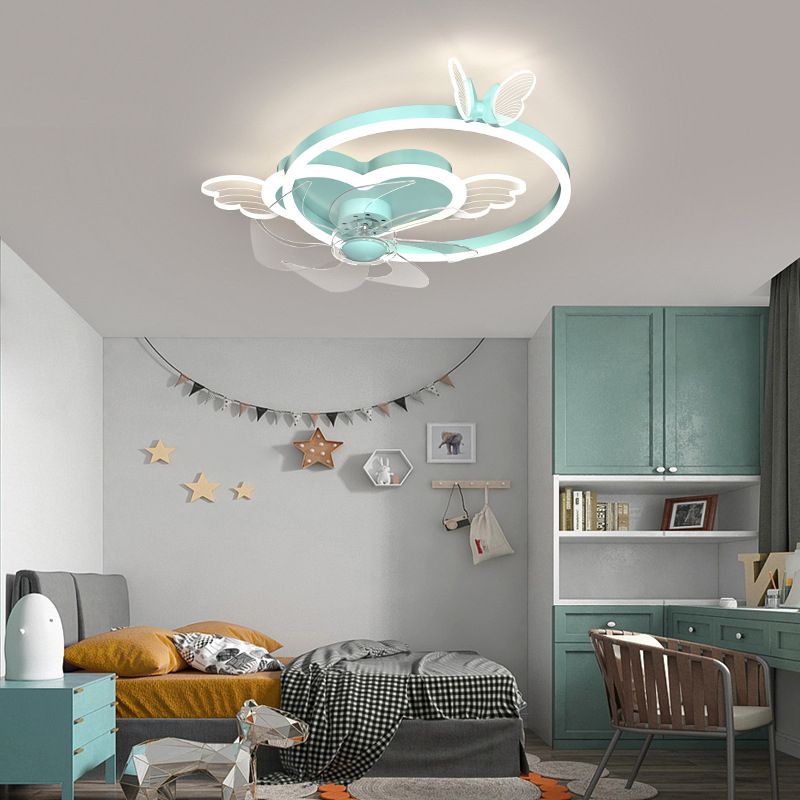 Trendy Minimalist Circular Ceiling Fan Light Acrylic Kids Bedroom LED Semi Flush Light