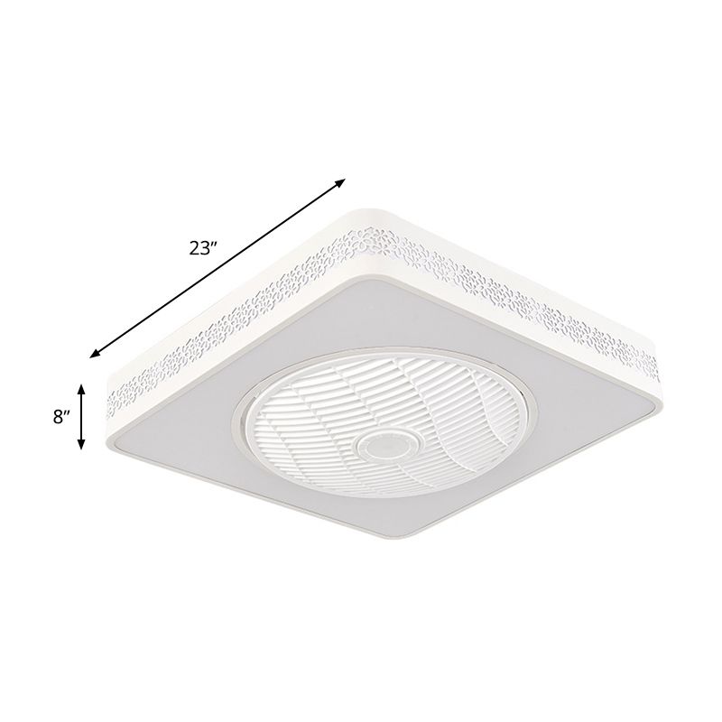 23" Wide White LED Pendant Fan Lamp Modern Acrylic Square Semi Flush Mount Lighting for Bedroom, 3 Clear Blades