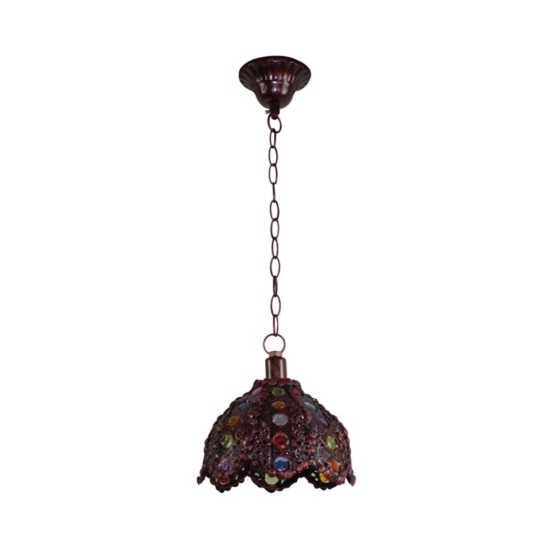 1 head metal lampada a soffitto decorativo bronzo/blu smerletato/cupola da soggio