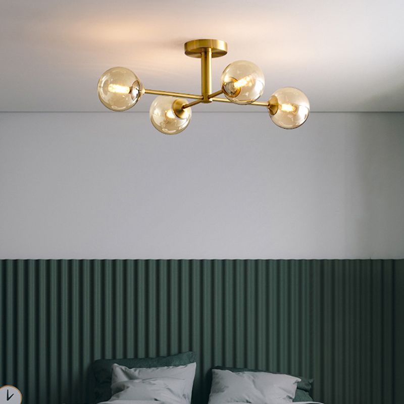 Modern Style Sputnik Flush Mount Metal Ceiling Light in Gold for Living Room