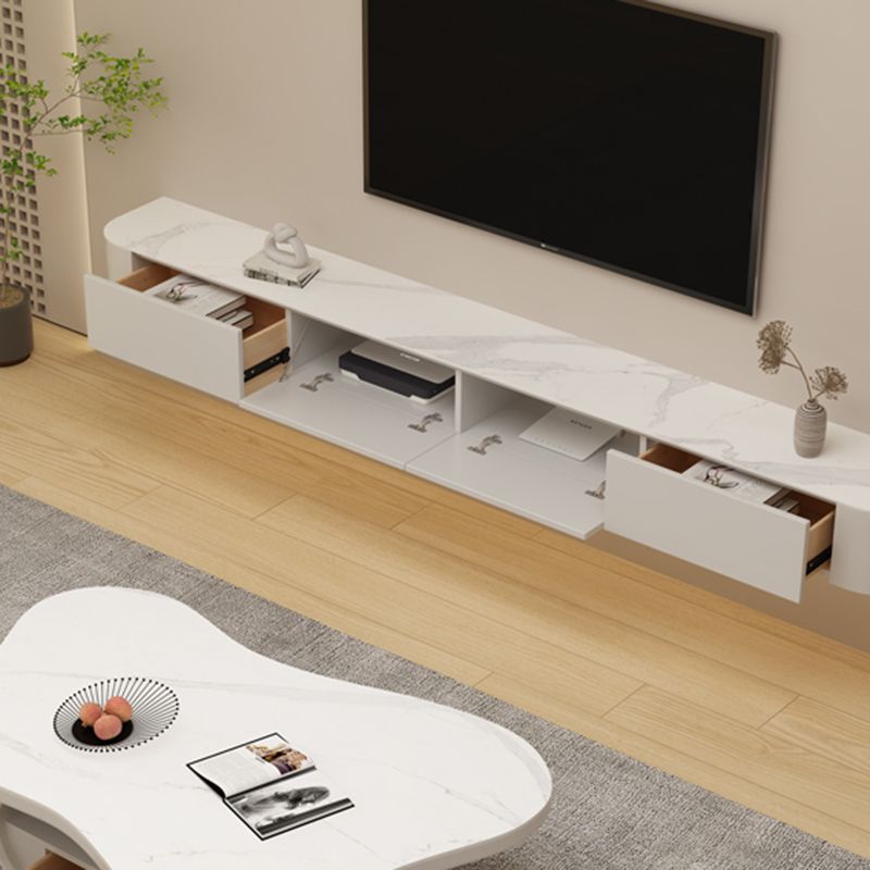 Contemporary White TV Console Wall Mounted Wood Media Console