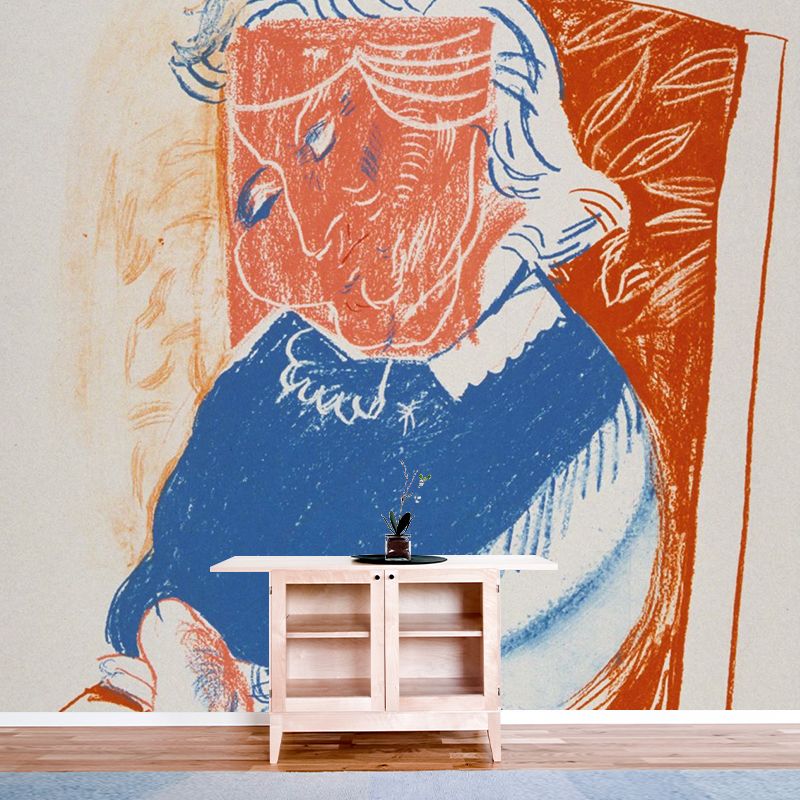 Stain-Proof Grandma Portrait Murals Decal Non-Woven Artistic Wall Decoration for Bedroom