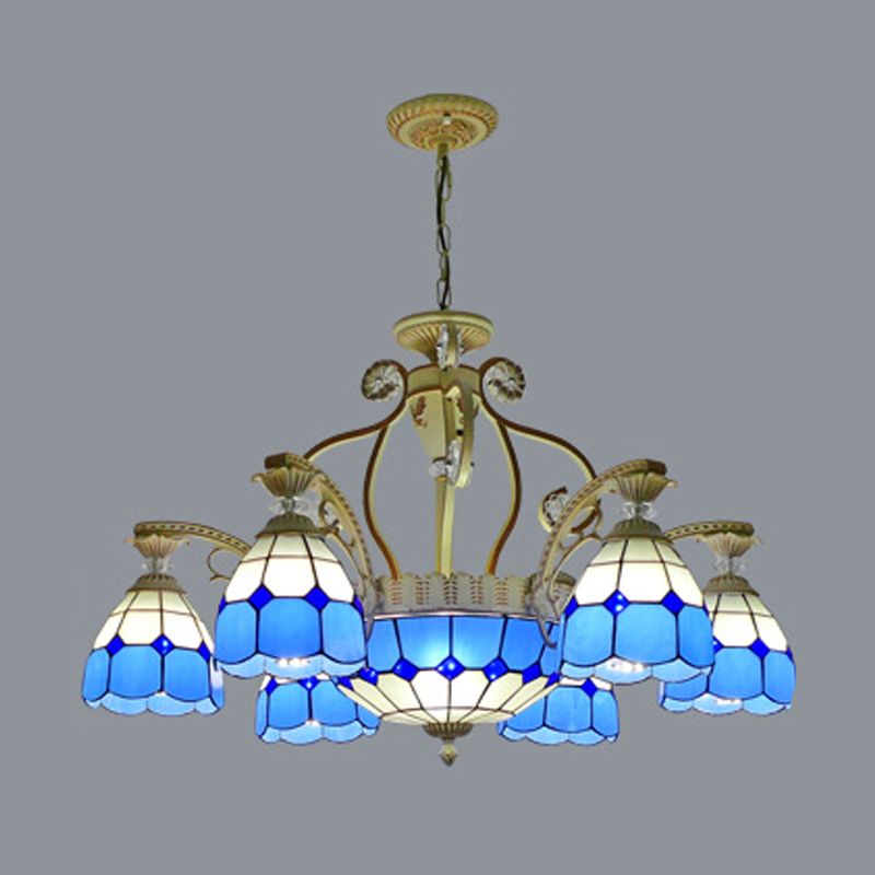 Verre coupé orange / bleu / bleu foncé tronçon de lustre en forme de lustre 8/11 Lumières Tiffany Style Pendant Light Kit, 31,5 "/37,5" de large