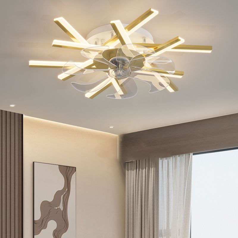 Linear Shape Metal Ceiling Fans Modern Style Multi Lights Flush Ceiling Fan