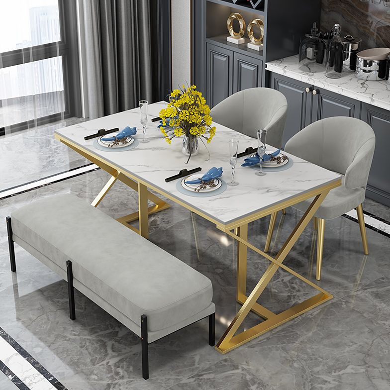 Glam 1/5 Pieces Dining Set Rectangle Stone Dining Table for Kitchen