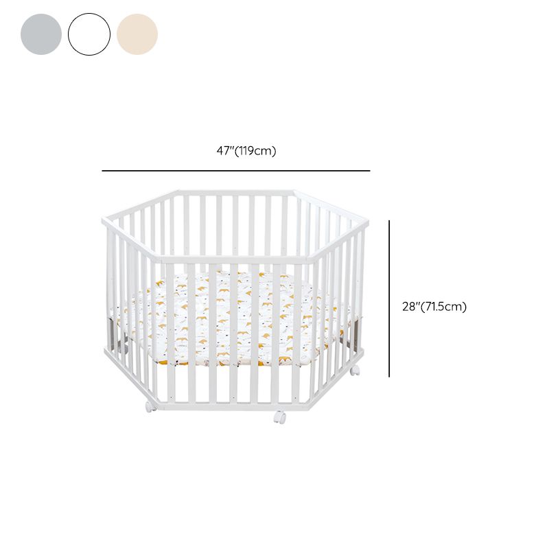 Hexagon White Crib Solid Wood 4-In-1 Convertible Crib with Casters