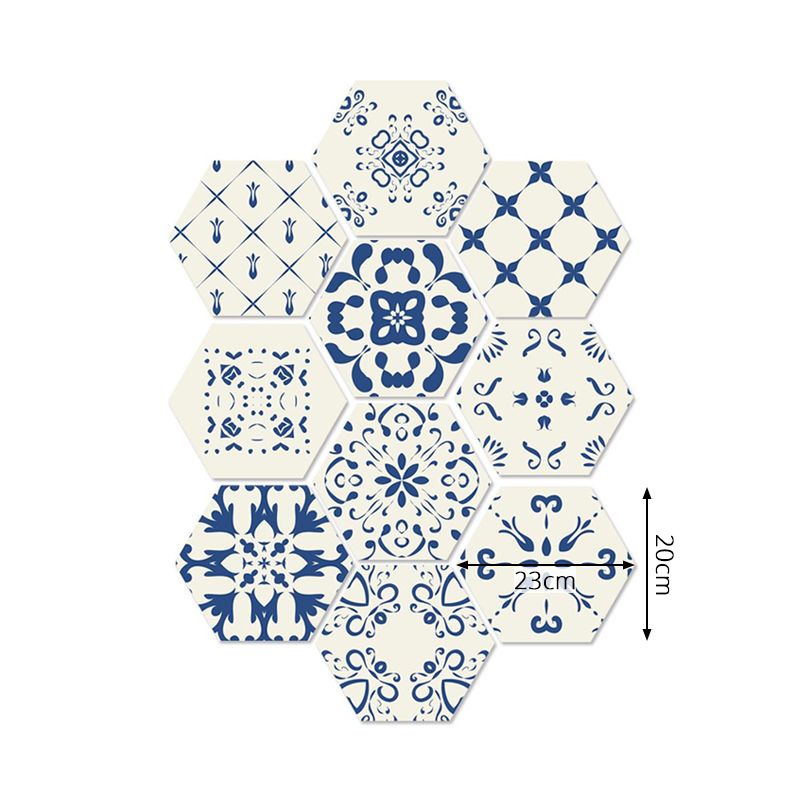 Adhesive Flower-Like Tile Wallpapers Blue Bohemian Wall Art for Living Room, 9' L x 8" W