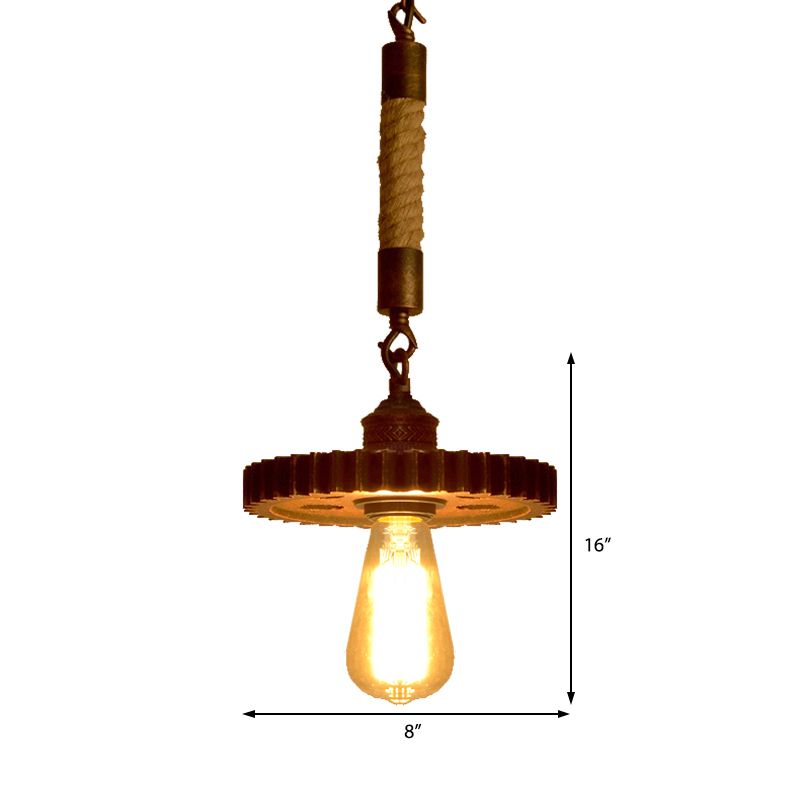 1/5-Light Pendant Light Kit Vintage Gear Metal Down Lighting in Rust for Coffee Shop with Rope Rod