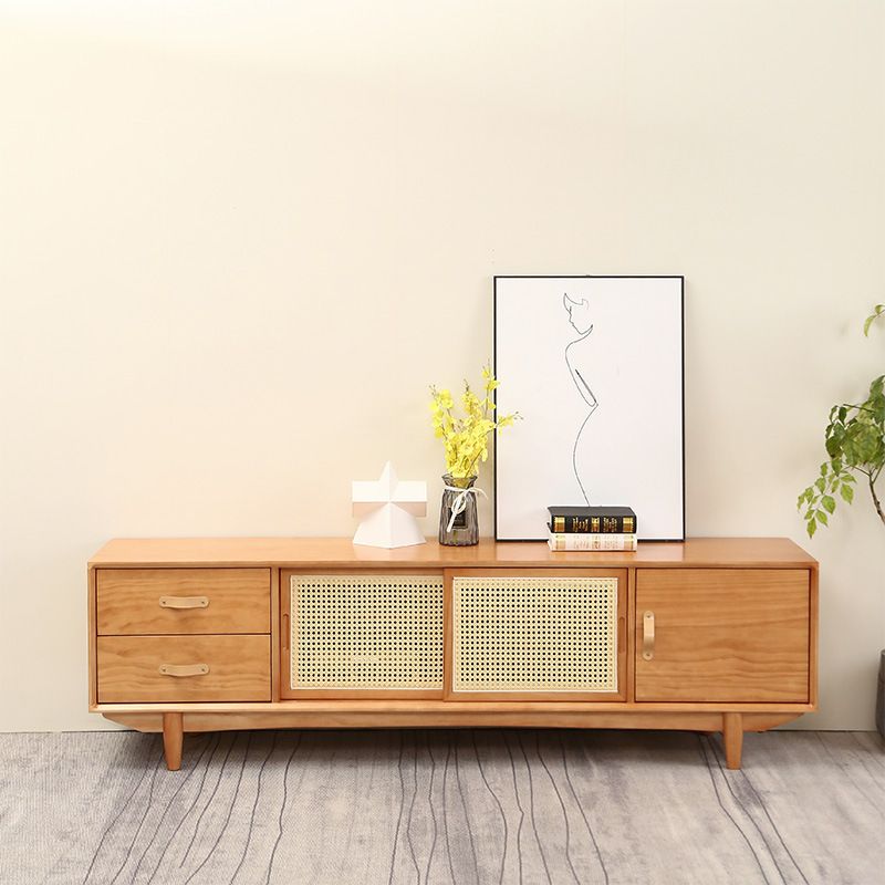 Solid Wood TV Media Console Scandinavian TV Stand with 2 Drawers