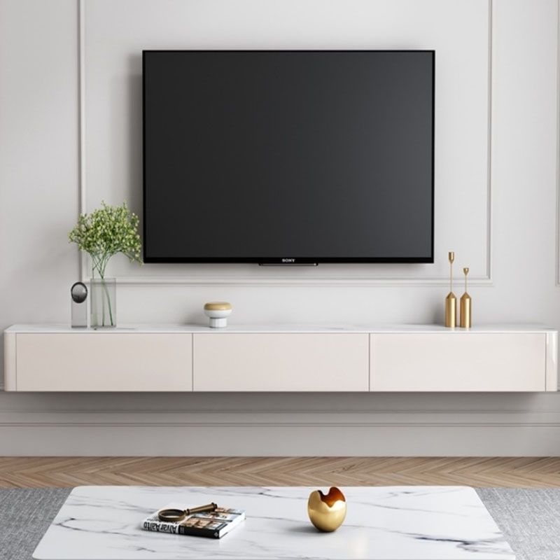 9.84"H TV Stand Contemporary Style White Wall-mounted TV Console with 2 Drawers