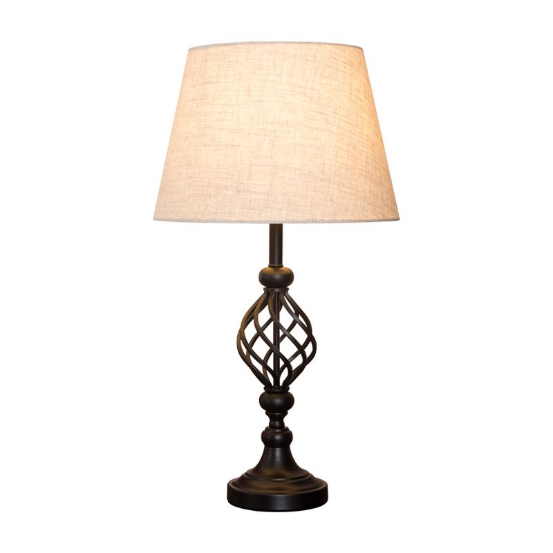 Fabric Tapered Nightstand Light Transitional 1 Head Parlor Table Lamp in White with Open Base