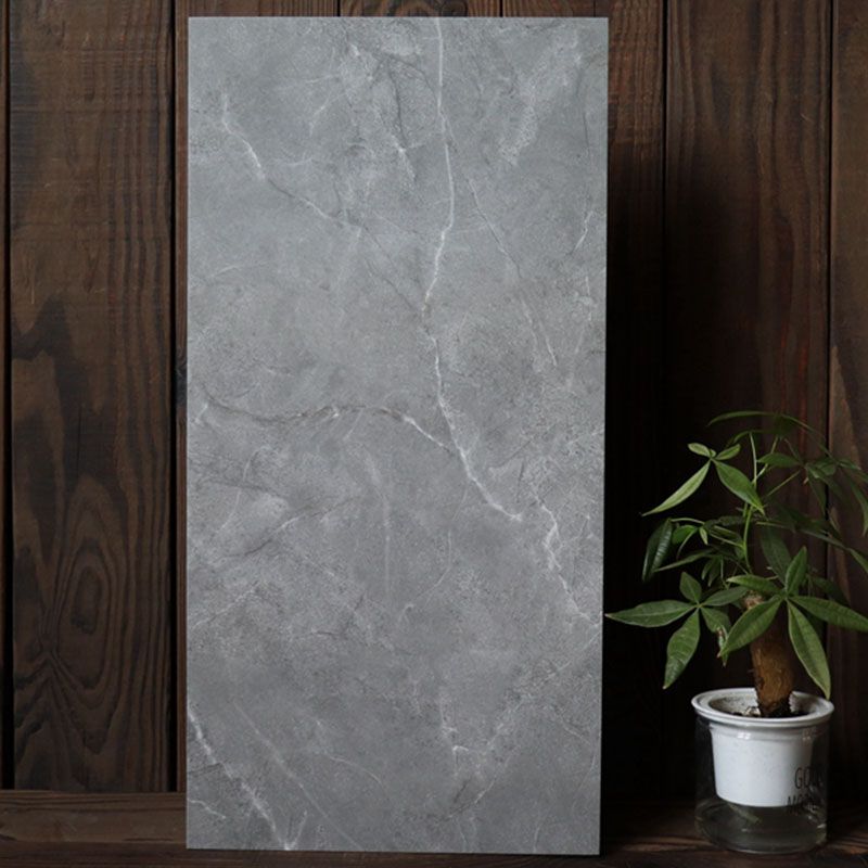 Gray Matte Singular Tile Marble Appearance Straight Edge Rectangular Floor Tile